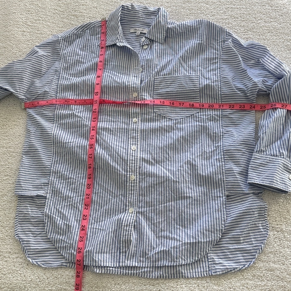 Madewell Light Blue Striped Button Down Shirt women's button-up XS Oversized - Picture 9 of 10